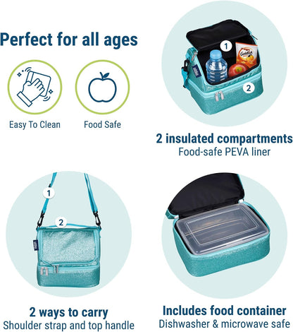 Wildkin Kids Two Compartment Insulated Lunch Bag – Keeps Food Hot or Cold, Easy-Clean Lining, Leak-Resistant & BPA-Free – Boys & Girls, Ideal for School, Travel & Daycare – Jurassic Dinosaurs