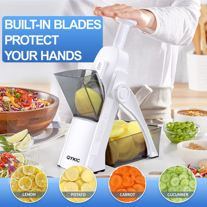 QYKIC Safe Mandoline Slicer,Vegetable Potato Slice Food Cutter for Kitchen,Thickness Adjustable Upright Veggie Chopper for Fast Meal prep (Gray)