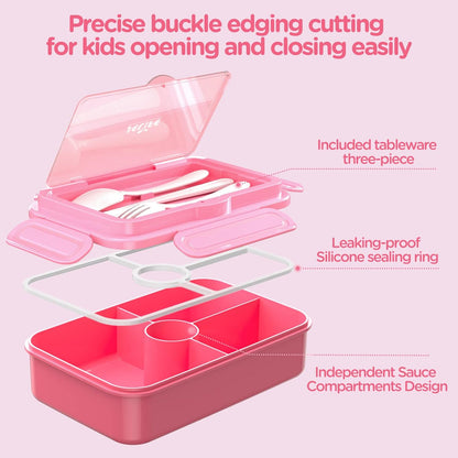 Jelife Bento Lunch Box for Kids - Leakproof Large Bento-Style with 4 Compartments Portions Lunchbox with Tableware Back to School, Reusable On-the-Go Meal and Snack Packing, Blue