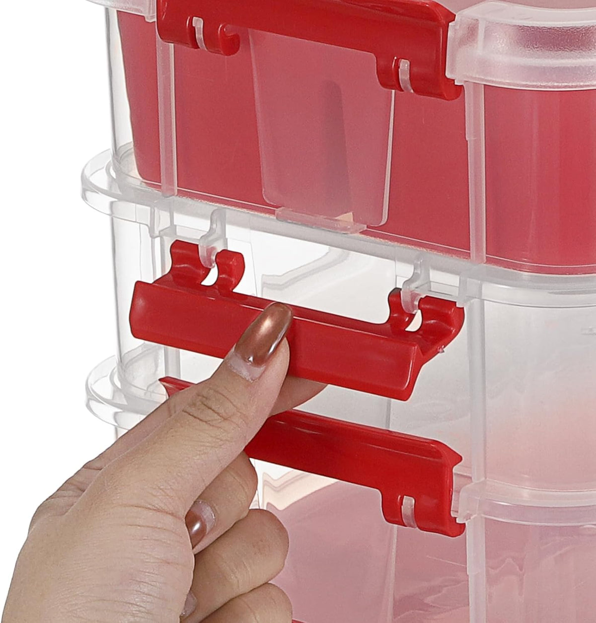 JUXYES 4-Tiers Plastic Stack Carry Storage Containers Box wih Handle Lids | Clear Stackable Latching Storage Bin With 2 Tray for School Office, Organizing Sewing, Art Craft, DIY Supplies, Blue