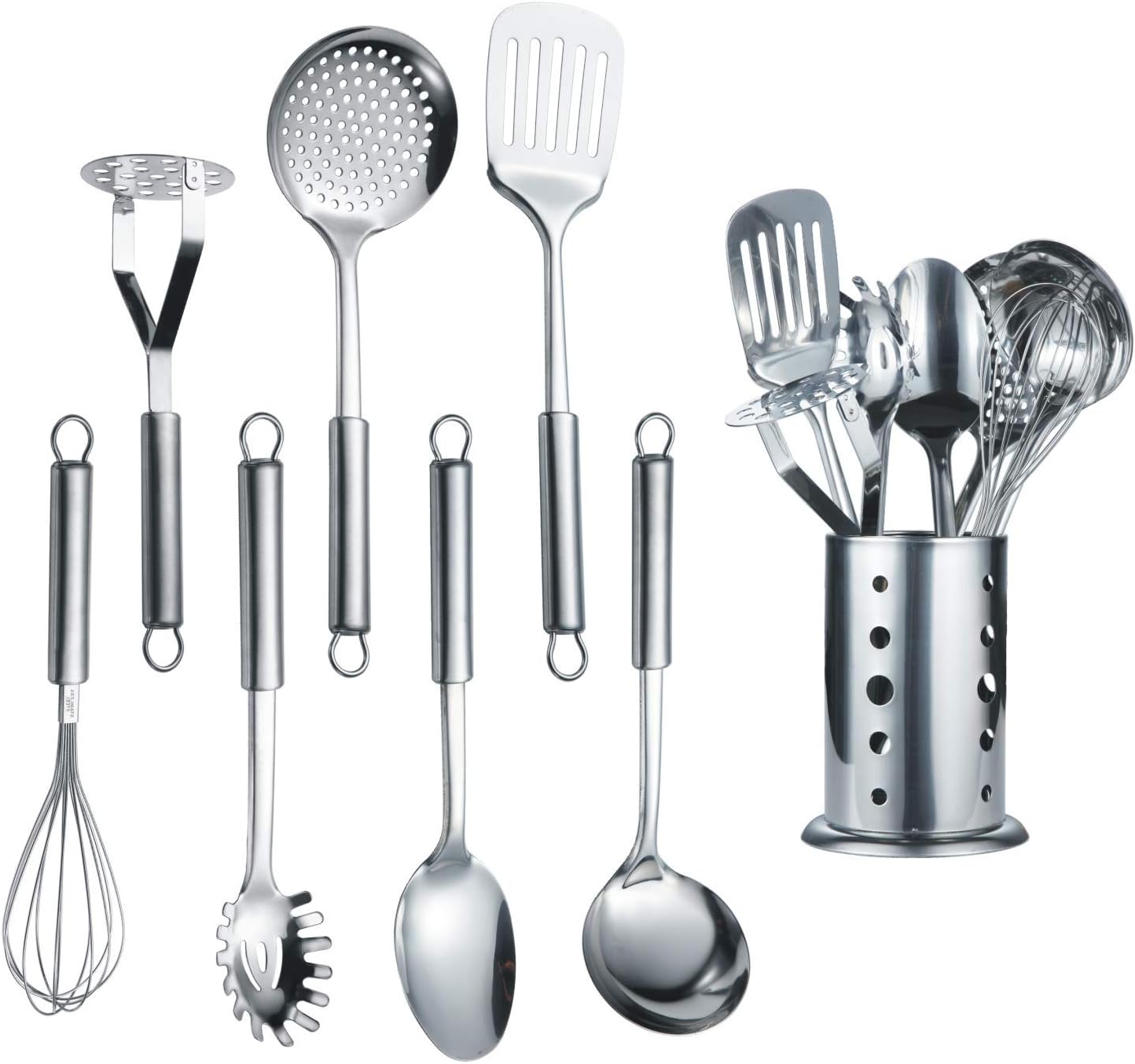 Berglander Cooking Utensil Set 13 Piece Stainless Steel Kitchen Tool Set with Holder, Include Cooking Spoon, Spatula, Whisk, Cooking Tong and etc. (13 Pieces)