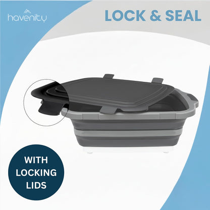 BBQ Prep Tub 8L - Multifunctional Collapsible Camping Cutting Board with Upgraded Locking lid, Meat Storage Container for Meal Prep, Dish Basin Bowl Perfect for Grilling Outdoor Cooking Large
