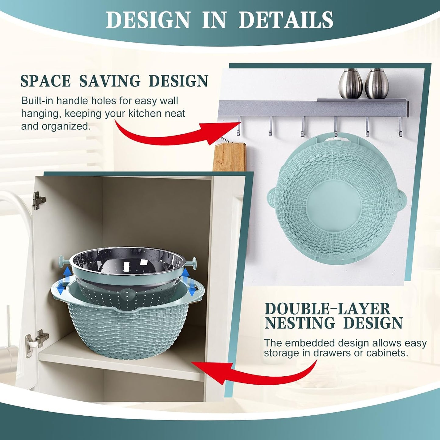 4-in-1 Colander with Bowl Set — Patented 360° Rotatable Strainer Bowl with 3 Graters, Snap-On Lid & Non-Slip Base, Funny Kitchen Present for Women, Aesthetic Pasta Fruit Vegetable Strainer (Beige)