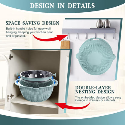 4-in-1 Colander with Bowl Set — Patented 360° Rotatable Strainer Bowl with 3 Graters, Snap-On Lid & Non-Slip Base, Funny Kitchen Present for Women, Aesthetic Pasta Fruit Vegetable Strainer (Beige)