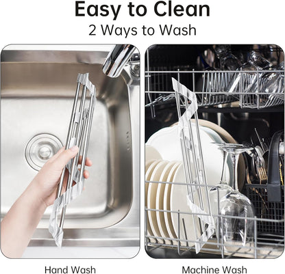 Tomorotec Foldable Stainless Steel Triangle Roll-Up Dish Drying Rack for Small Sink Corners - Over-The-Sink Multipurpose Kitchen Drainer, Rustproof Organizer, Trivet and Shelf - Space-Saving (Black)