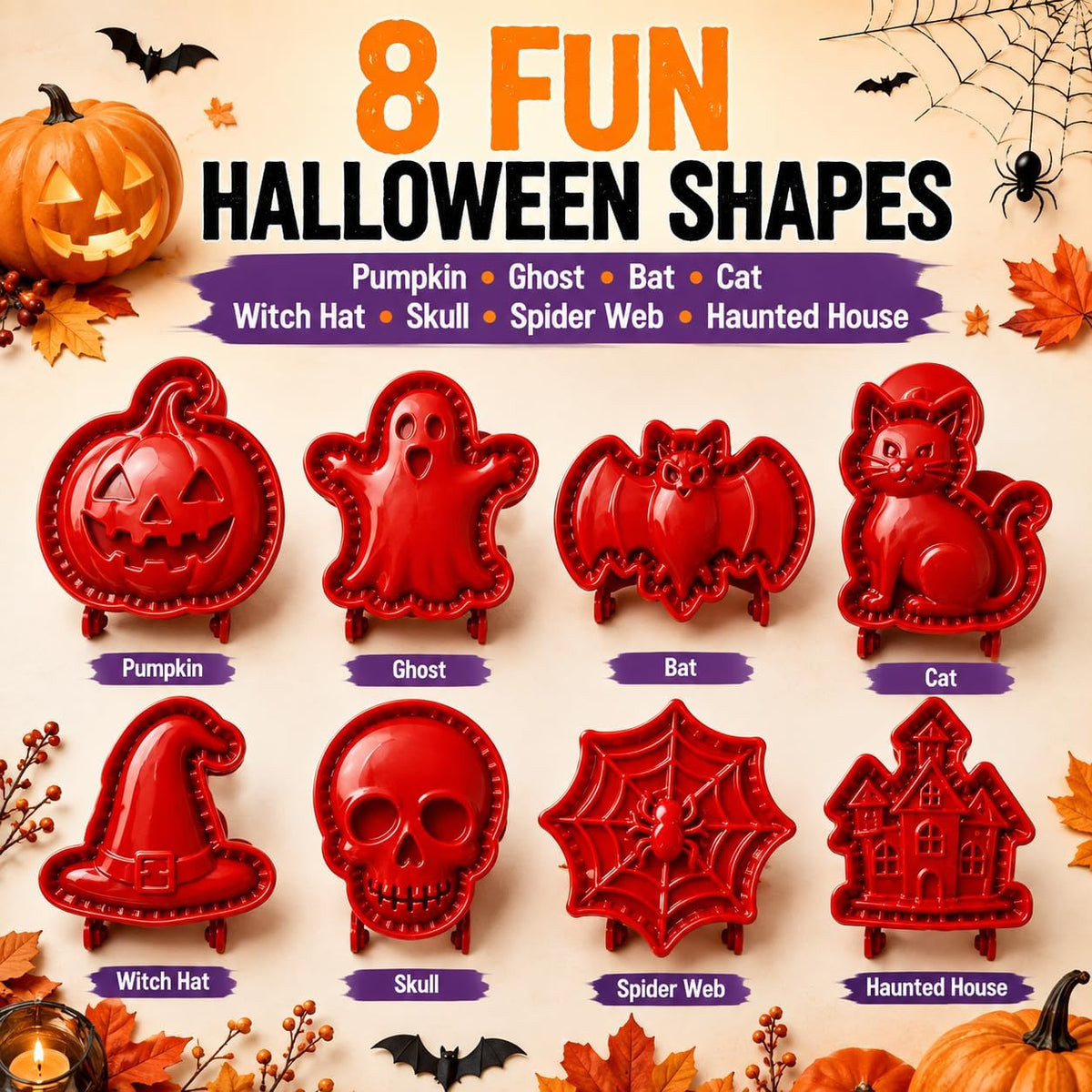Halloween Mini Hand Pie Molds Set, Dough Press Cutter with 8 Fall Shapes