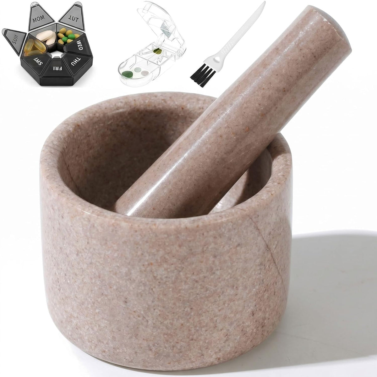 Pill Crusher, Mini Marble and Pestle Set, Pill Crusher Grinder Fine Powder, Arthritic Hands Pill Grinder