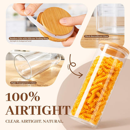 77L Glass Storage Containers with Lids [Multi-Size Set of 5], Airtight Glass Canisters for Kitchen & Pantry Organization, Clear Food Jars for Pasta, Cereal, Flour, Sugar, Coffee, Nuts & Snacks