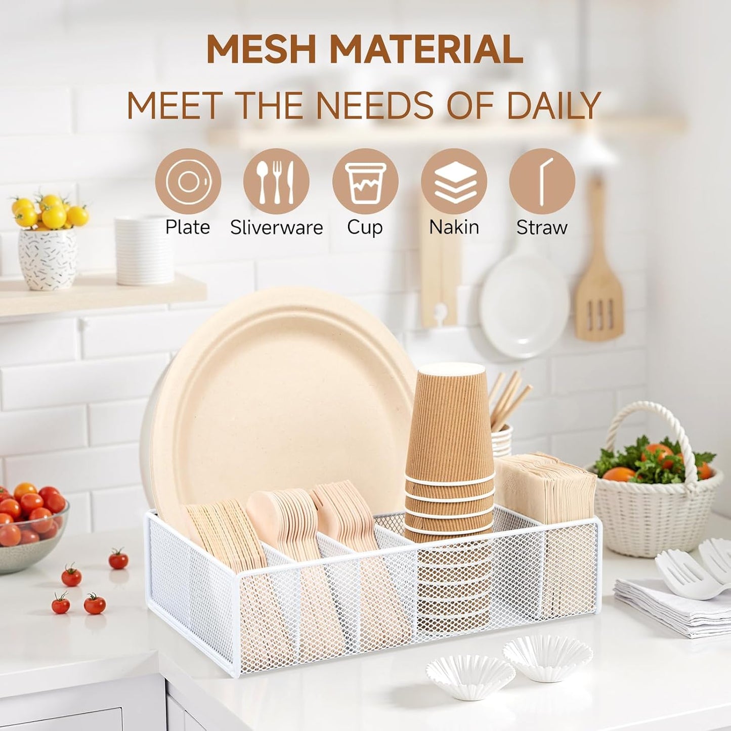 Utensil Caddy for Party - Paper Plate Holder ,Silverware Caddy Utensil Holder Paper plate Organizer with 6 Compartments for Party, Camping, Picnic