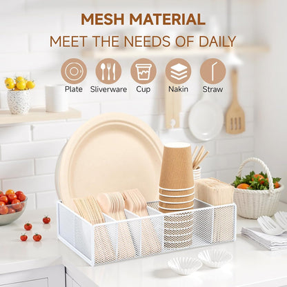 Utensil Caddy for Party - Paper Plate Holder ,Silverware Caddy Utensil Holder Paper plate Organizer with 6 Compartments for Party, Camping, Picnic