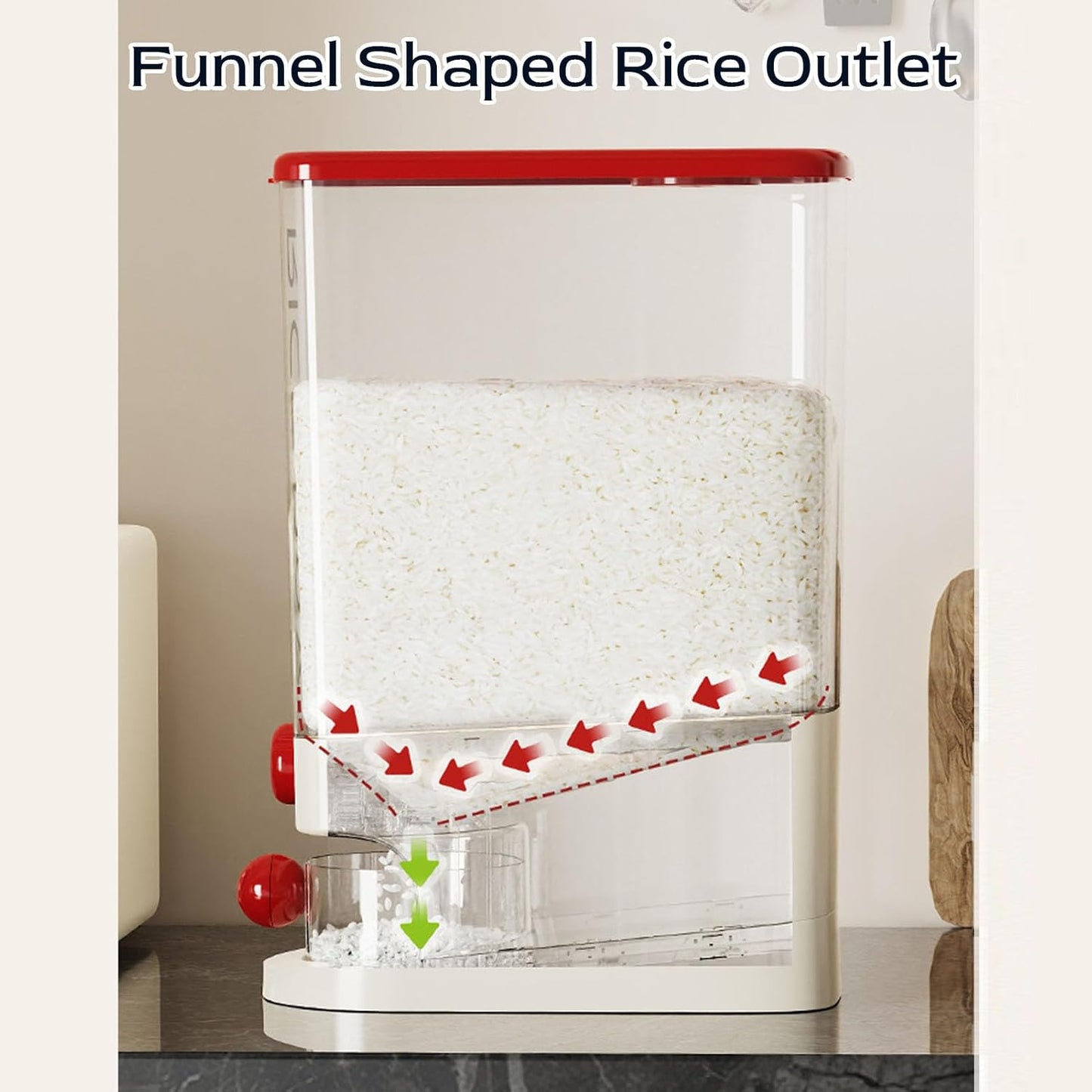 TARSHYRY Rice Dispenser, Large Capacity 10kg Airtight Space Saving Grain Storage Container with Measuring Cup, for Rice Beans Corn Tapioca (Green)