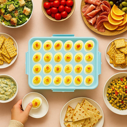 Deviled Egg Containers with Lid - Reusable Platter 2 Pack 48 Count Storage Tray with Handle for Potlucks, Tea Parties, Party, Thanksgiving, Picnics, Refrigerator, Christmas, Easter, Brunches (Blue)