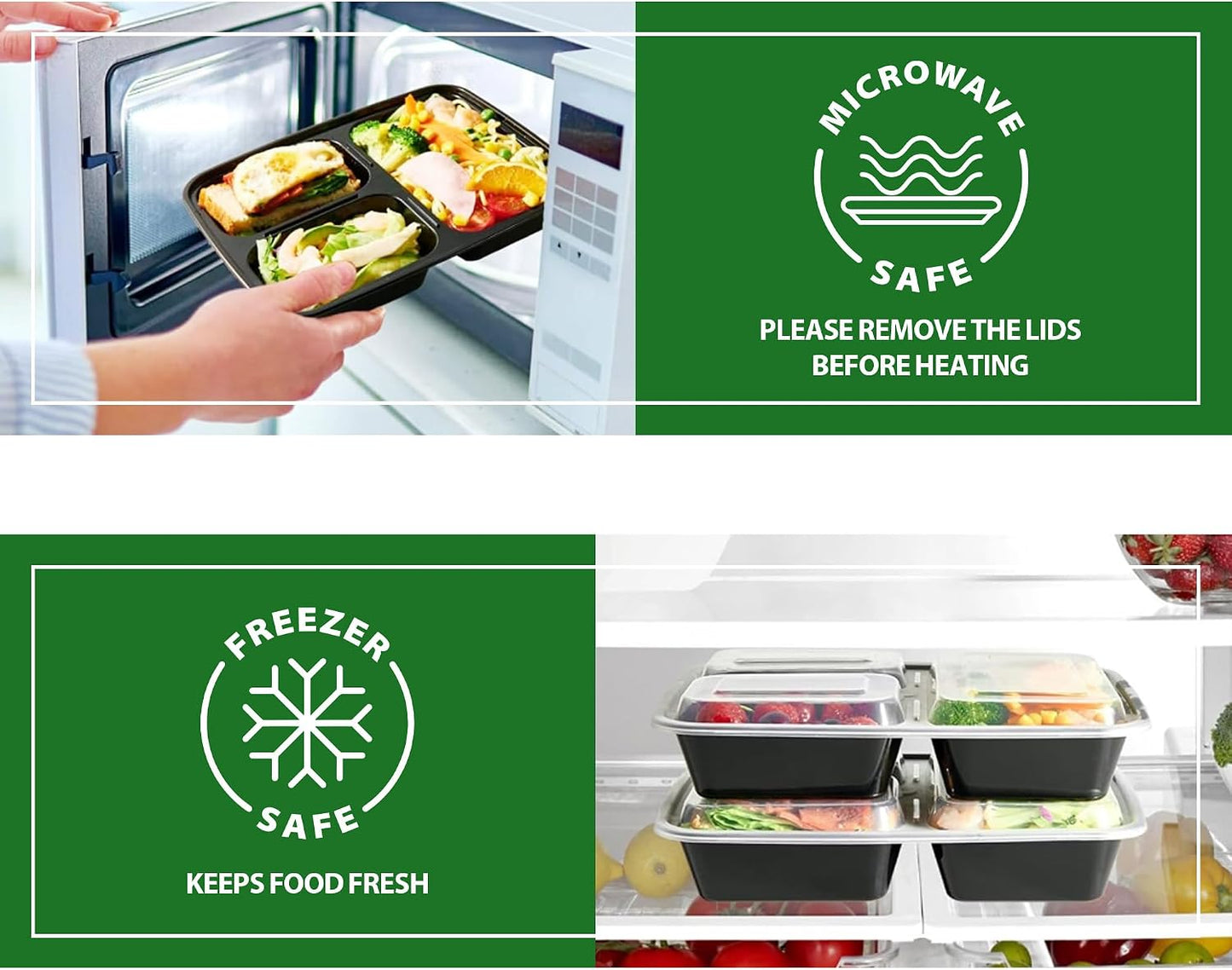 Meal Prep Containers 50 Pack - 39oz 3-Compartment Disposable Take Out Food Storage Containers with Leakproof Lids, BPA Free Plastic To Go Lunch Boxes, Microwave/Dishwasher/Freezer Safe