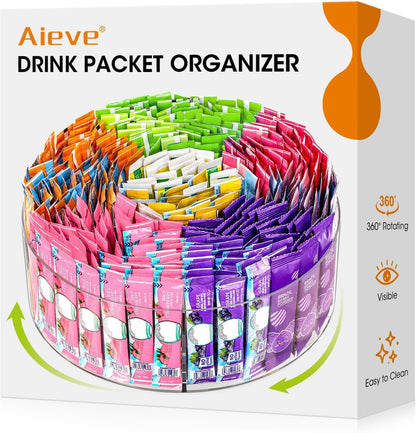 AIEVE Drink Packet Organizer, Water Drink Packet Holder with Removable Divider, Water Flavor Packet Organization Container for Kitchen Organizers and Storage (6 Compartments)