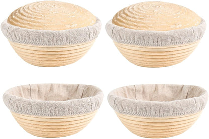 Banneton Bread Proofing Basket Set of 4PCS 6 Inch Mini Round Sourdough Dough Proofing Bowls for Sour Dough Bread Baking Supplies, Small Banneton Proofing Basket for Home Sourdough Bakers