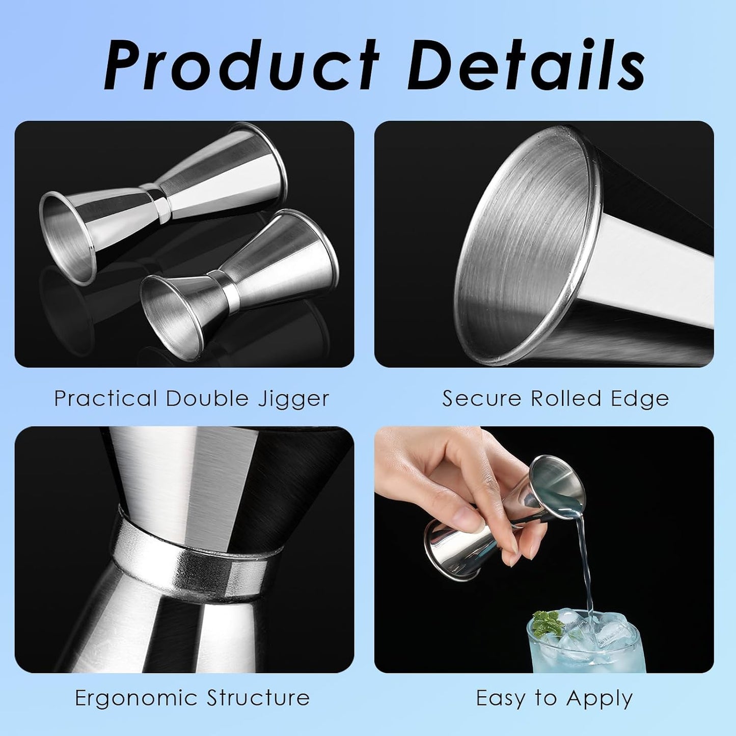 TXIN 3 Pieces Cocktail Jigger Set Stainless Steel Measuring Cup for Bartending, Japanese Style Double Sided Bar Jiggers - 1 & 2 oz, 3/4 & 1 1/2 oz, 1/2 & 1 oz, Professional Home Bartender Kit