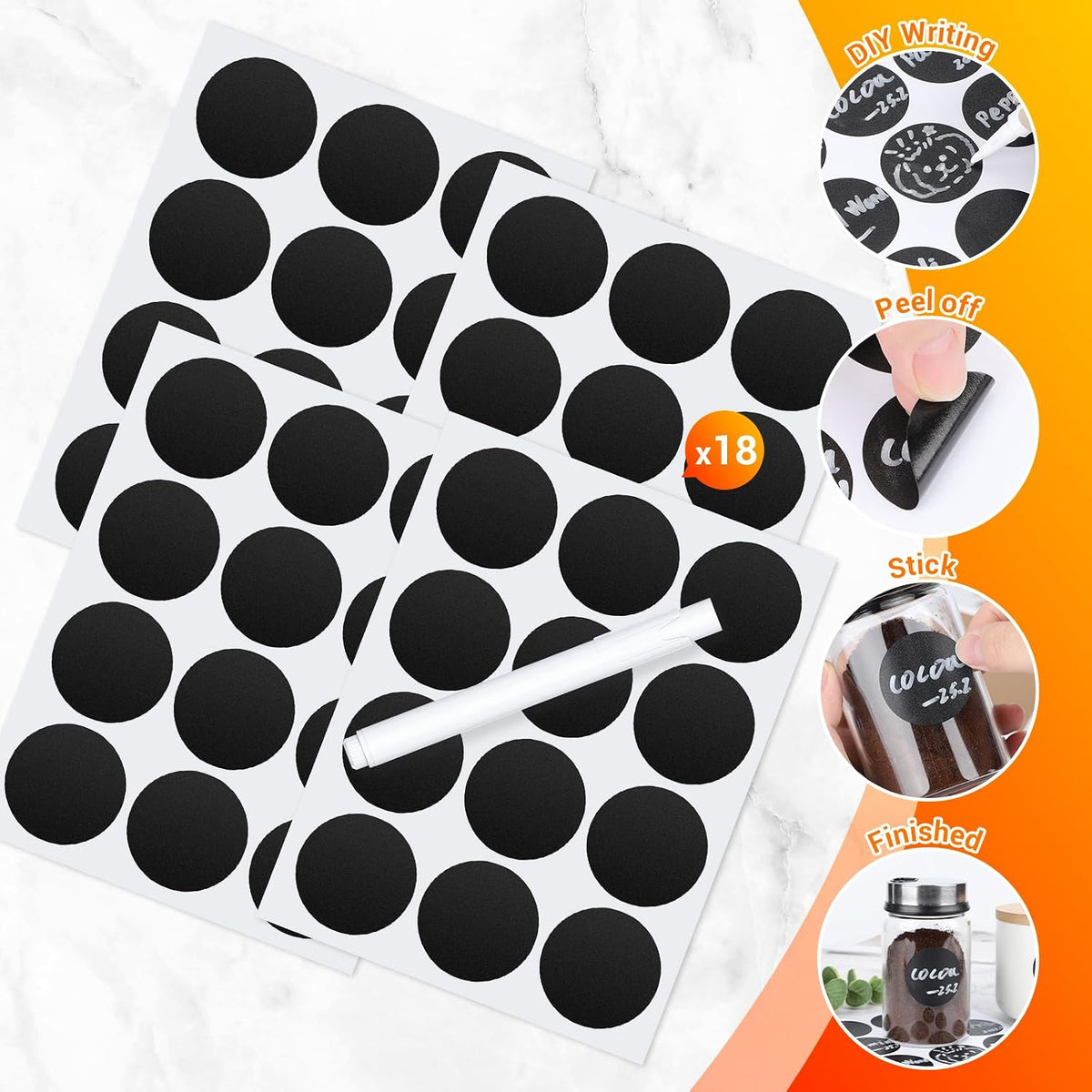 Segarty Food Label Stickers, 300 Pcs Blank Expiration Date Stickers to Write On, with 1 Black Pen, Waterproof Removable Freezer Labels for Glass Spice Jars, Canister, Food Container