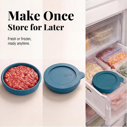 Silicone Burger Patty Mold Set with Lid, Nonstick Burger Press for 1/4 lb Patties, Food-Grade Patty Maker for Beef, Chicken & Veggie Burgers, Food Freezer Container, 4 Pack