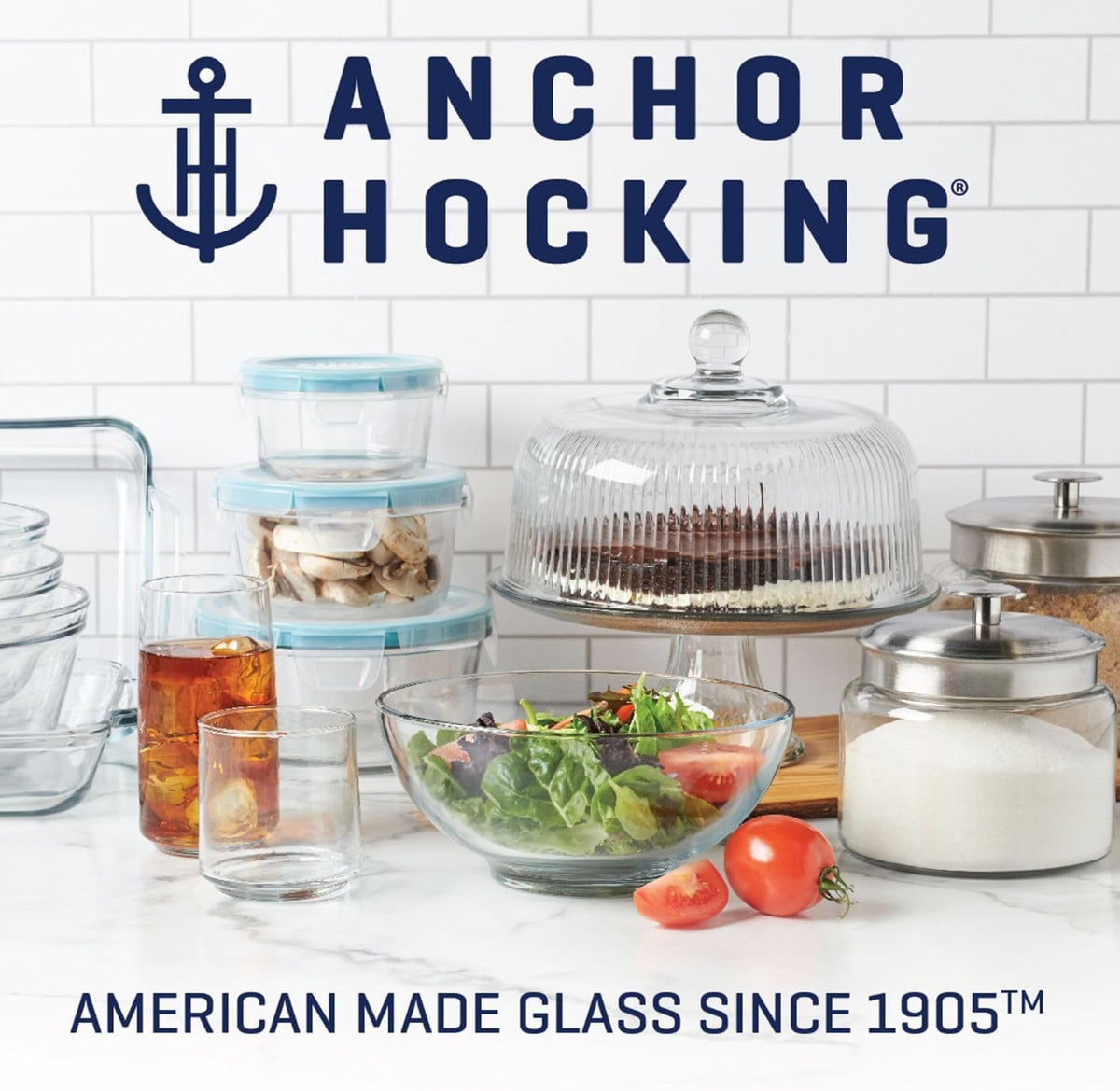 Anchor Hocking Batter Bowl, 2 Quart Glass Mixing Bowl with Red Lid