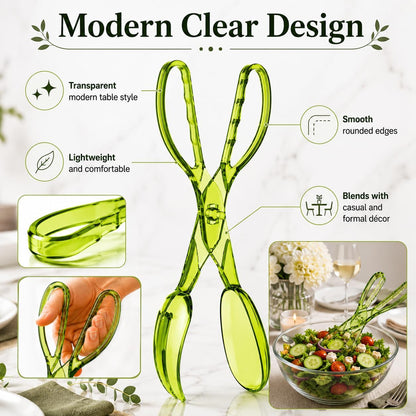 HIC Kitchen Salad Tong, Hinged Design, Detachable Fork and Spoon Green