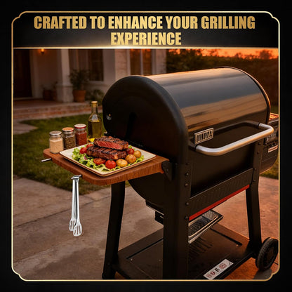 QuliMetal Folding Front Shelf for Traeger Pro 34, Texas Elite 34, Century 885 and Eastwood 34, 37" x 12" Heavy-Duty Grill Prep Table with Cutting Board, Stainless Steel Basin, Lid and 5 Hooks