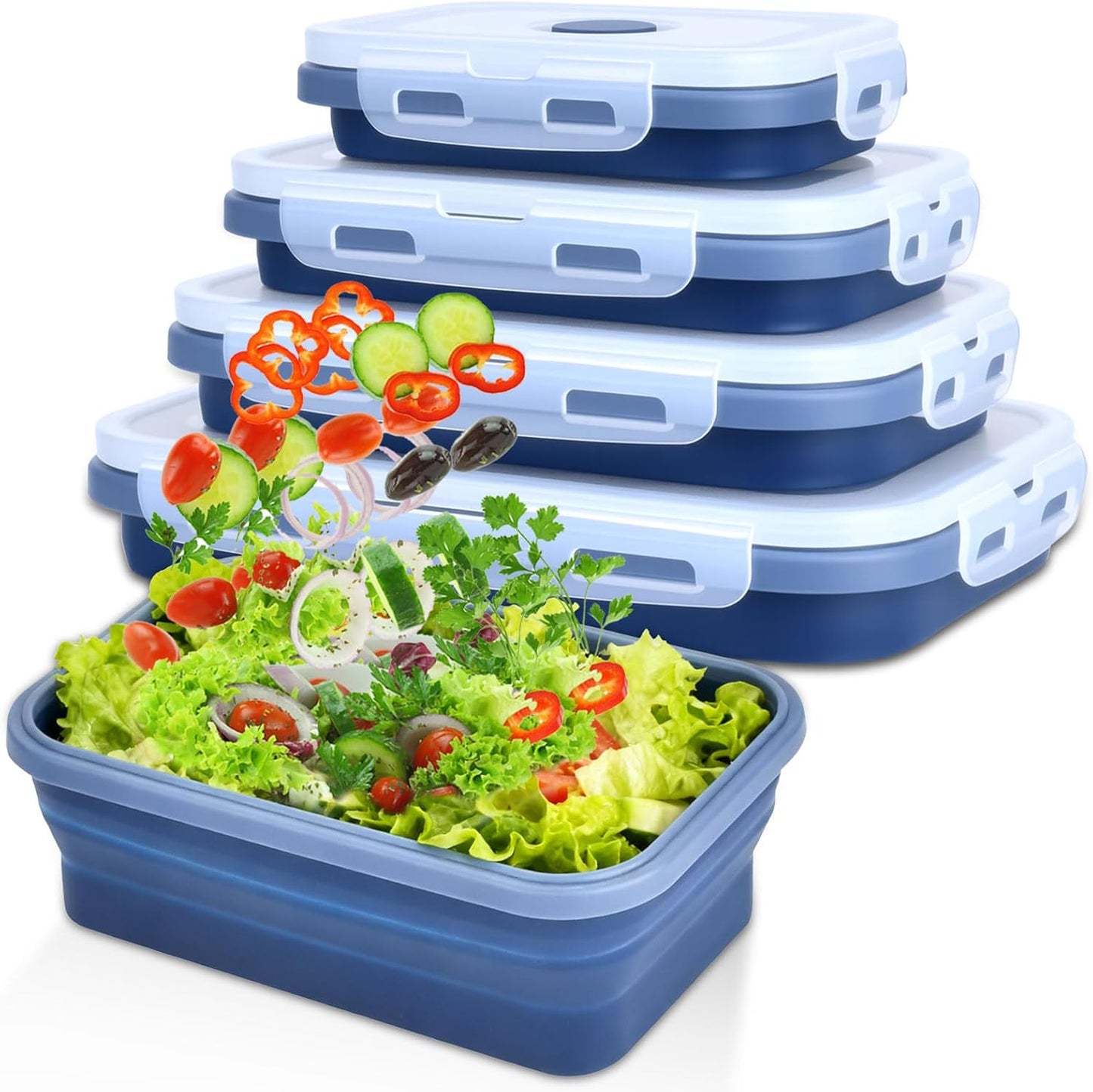 Collapsible Silicone Food Storage Containers 4 Set Airtight Leak Proof Food Containers with Lids Stackable Meal Prep for Microwave Freezer Dishwasher for Kitchen Camping Office Gray