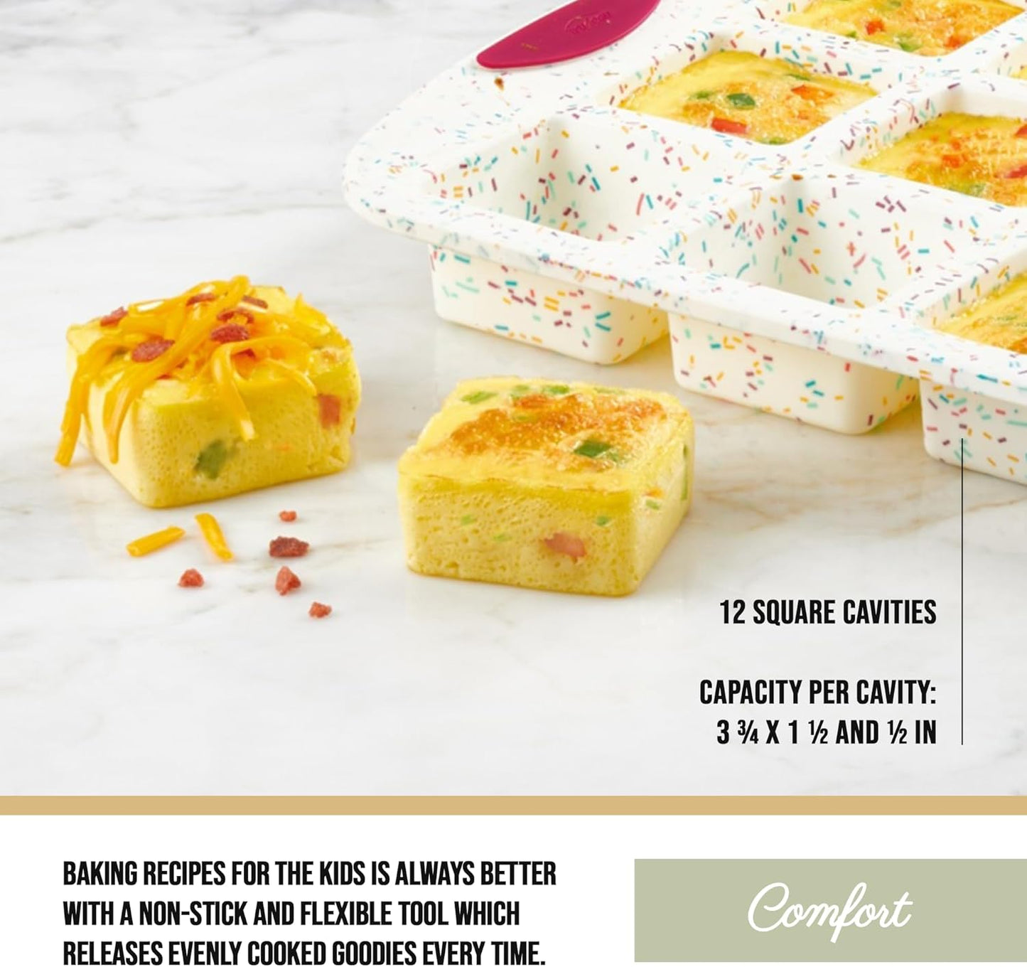 Trudeau Structure White Confetti 6-Cup Jumbo Muffin Pan – Premium Steel-Reinforced Silicone Bakeware, Nonstick BPA-Free Cupcake & Muffin Mold – Oven, Freezer & Dishwasher Safe