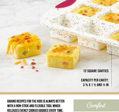 Trudeau Structure White Confetti 6-Cup Jumbo Muffin Pan – Premium Steel-Reinforced Silicone Bakeware, Nonstick BPA-Free Cupcake & Muffin Mold – Oven, Freezer & Dishwasher Safe