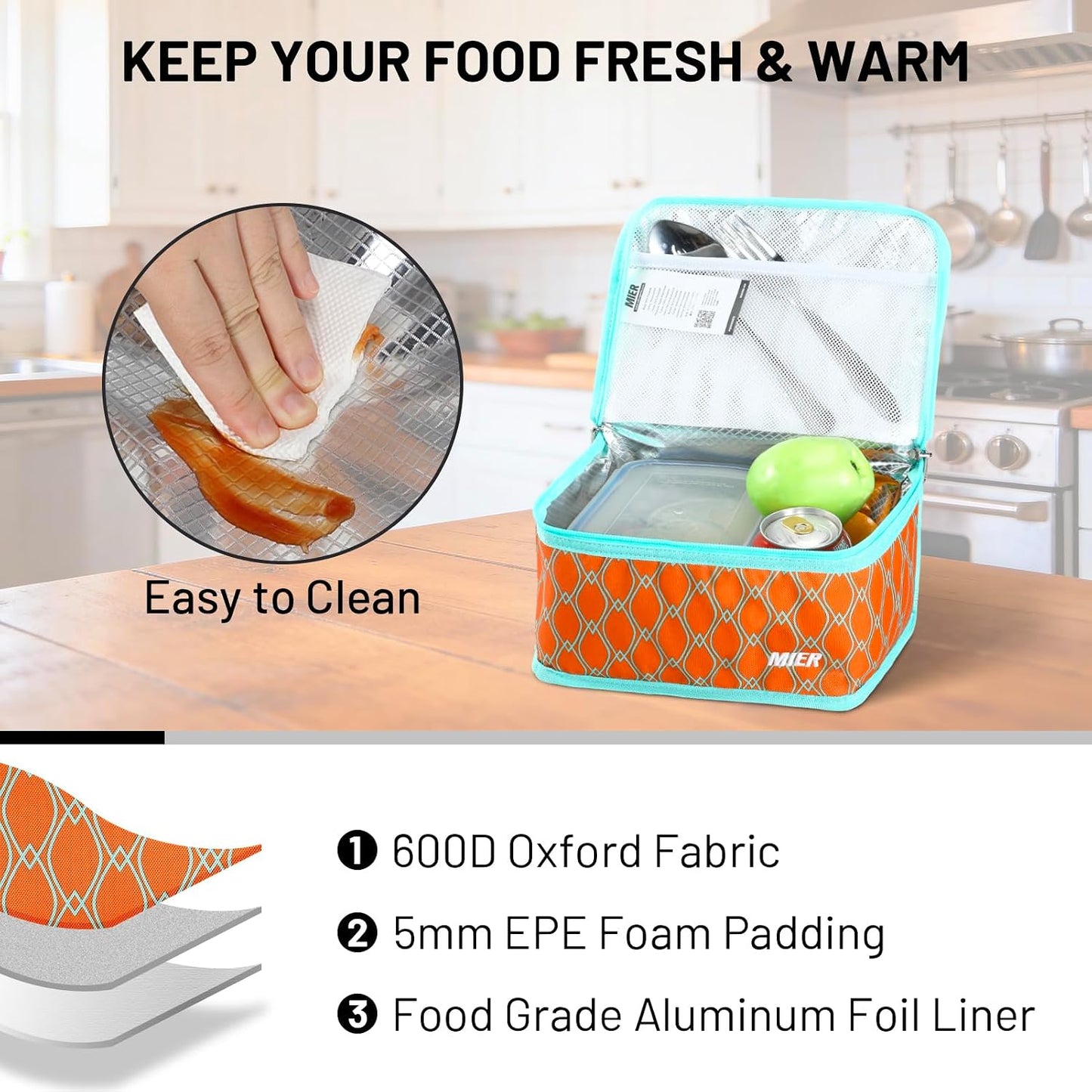 MIER Small Lunch Bag for Kids & Adults Compact Insulated Lunch Box Portable Thermal Mini Cooler for Work School Travel, Bluesteel