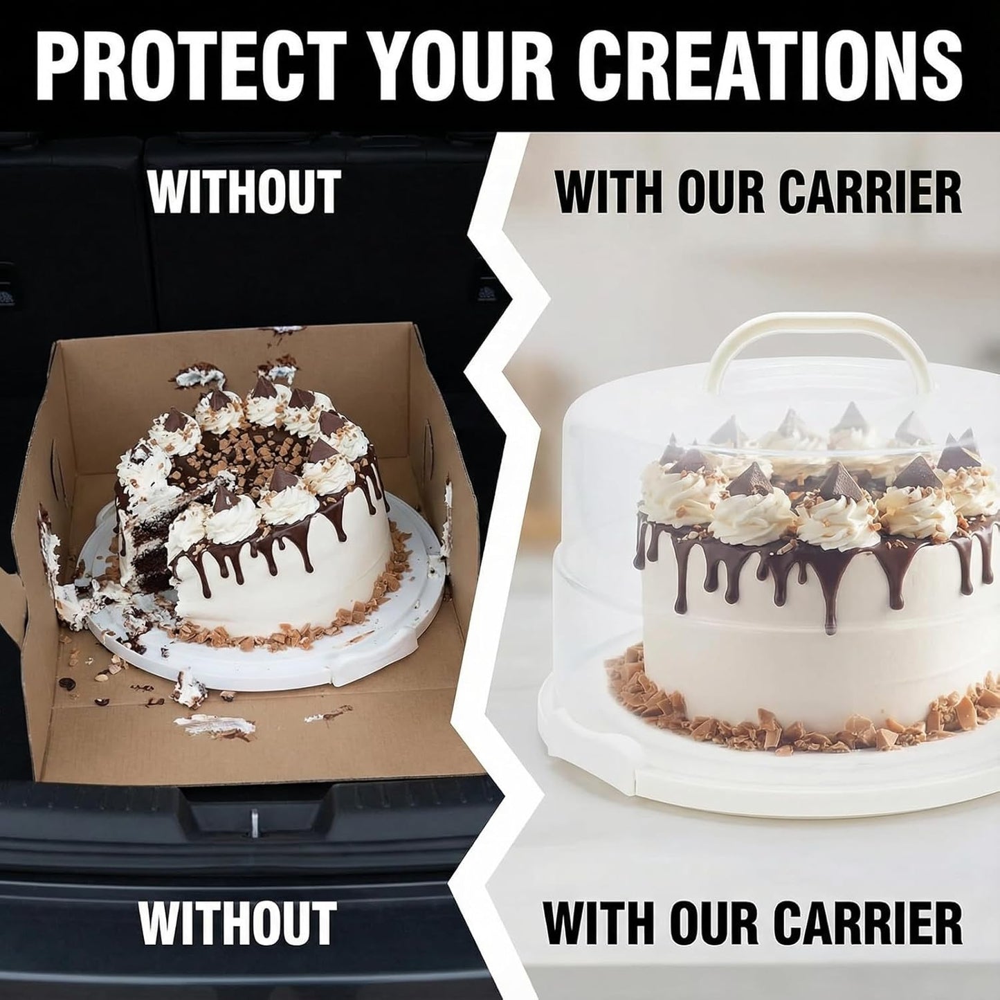 12 Inch Cake Carrier with Lid and Handle – Heavy-Duty Cake Container for Baking Events & Outdoor Trips | Adjustable Height,Portable Food Cake Carrier Storage Solution for Picnics & Camping