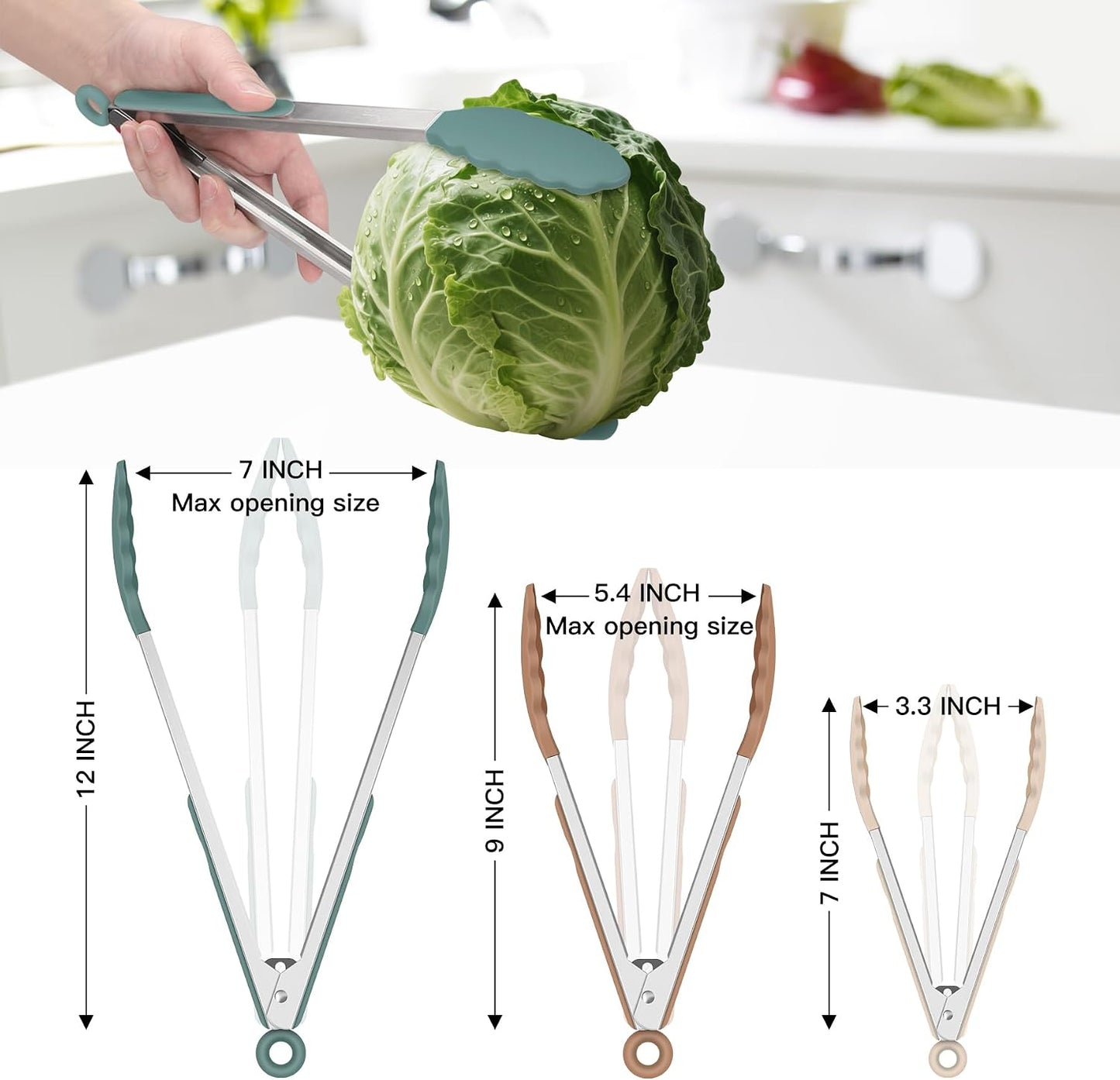HOTEC Premium Stainless Steel Locking Kitchen Tongs with Silicon Tips, Set of 2-9" and 12"