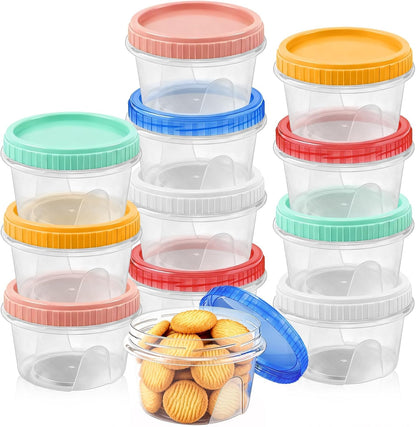 12 Pack Freezer Containers with Screw On Lids, 10oz Stackable Reusable Food Storage Container, Airtight Plastic Storage Containers with Twist Top Lids for Food Sauce Jello Soup