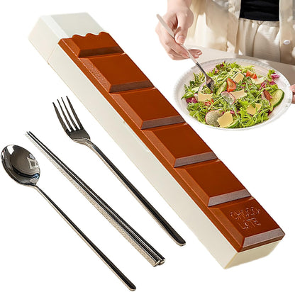 Fork And Spoon Set for Lunch Box - Reusable Portable Liquid-fillable Supplies with Chocolate Shape Box | Reusable Utensils Set with Case | for Family Friends Daughter Son Eating Dining Outdoor Camping
