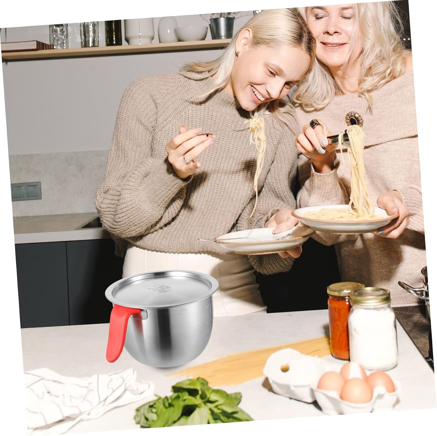 LIFKOME 1Set Large Stainless Steel Mixing Bowl with Lid and Handle Multi-functional Egg Beating Container for Salad Noodles and Soups Metal Mixing Bowls for Kitchen Use