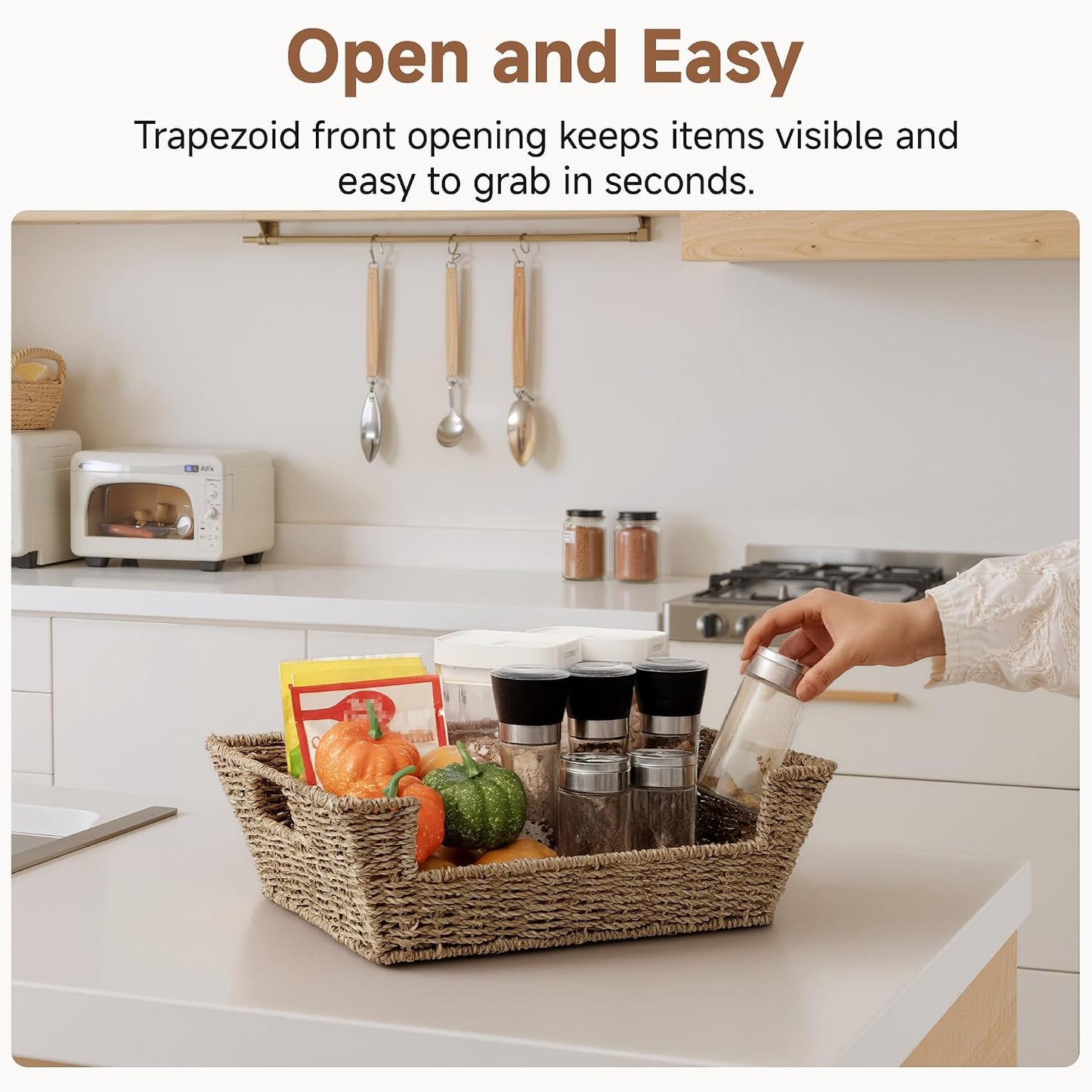 StorageWorks Round Paper Rope Woven Basket for Pantry Organizers and Storage, Stackable Pantry Storage Baskets for Shelves, Brown, 2-Pack