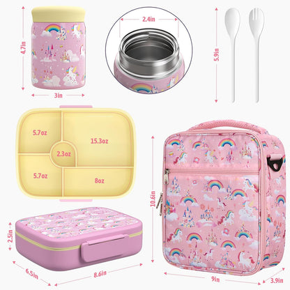 Kids Bento Lunch Box with Thermo Leak-Proof Snack Lunch Containers with Insulated Lunch Bag Utensils Set Back to School Supplies Gifts for Boys and Girls Toddlers Kindergarten Lunch Accessories Blue