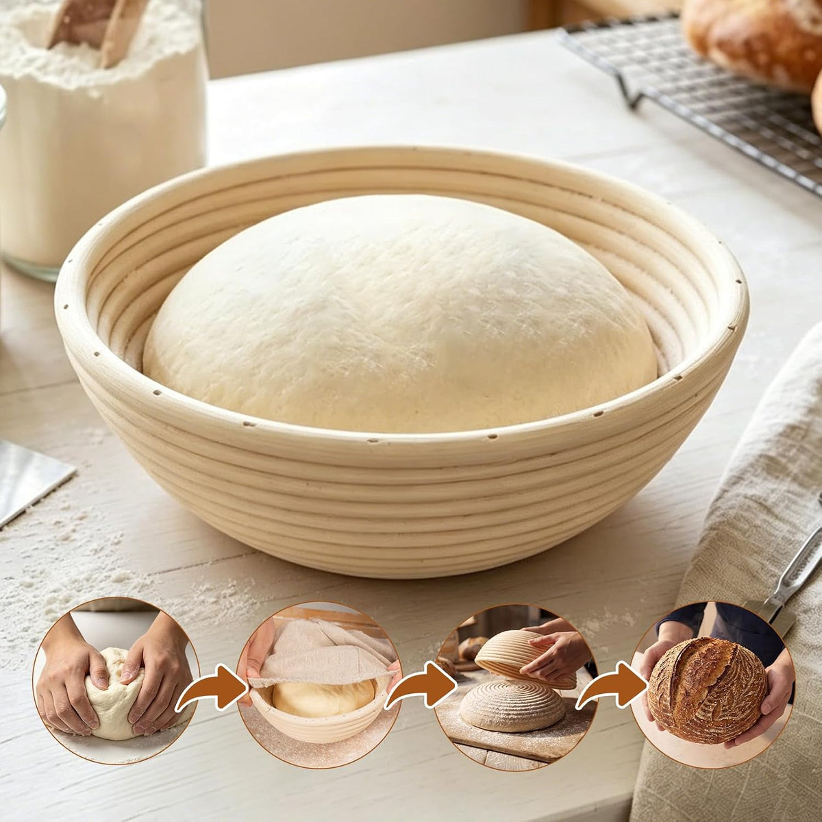 9'' Round Sourdough Banneton Bread Proofing Basket, Set of 2