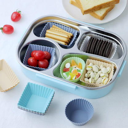 60PCS Silicone Lunch Box Dividers, Heavy-Duty Silicone Cupcake Liners for Muffin Cups, Reusable Kids' Lunch/Bento Box Accessories Set with Animal Forks, Food-Grade, BPA Free(20 Liners + 40 Picks)