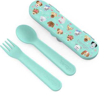 Bentgo Kids Utensil Set - Reusable Plastic Fork, Spoon & Storage Case - BPA-Free Materials, Easy-Grip Handles, Dishwasher Safe - Ideal for School Lunch, Travel, & Outdoors (Shark)