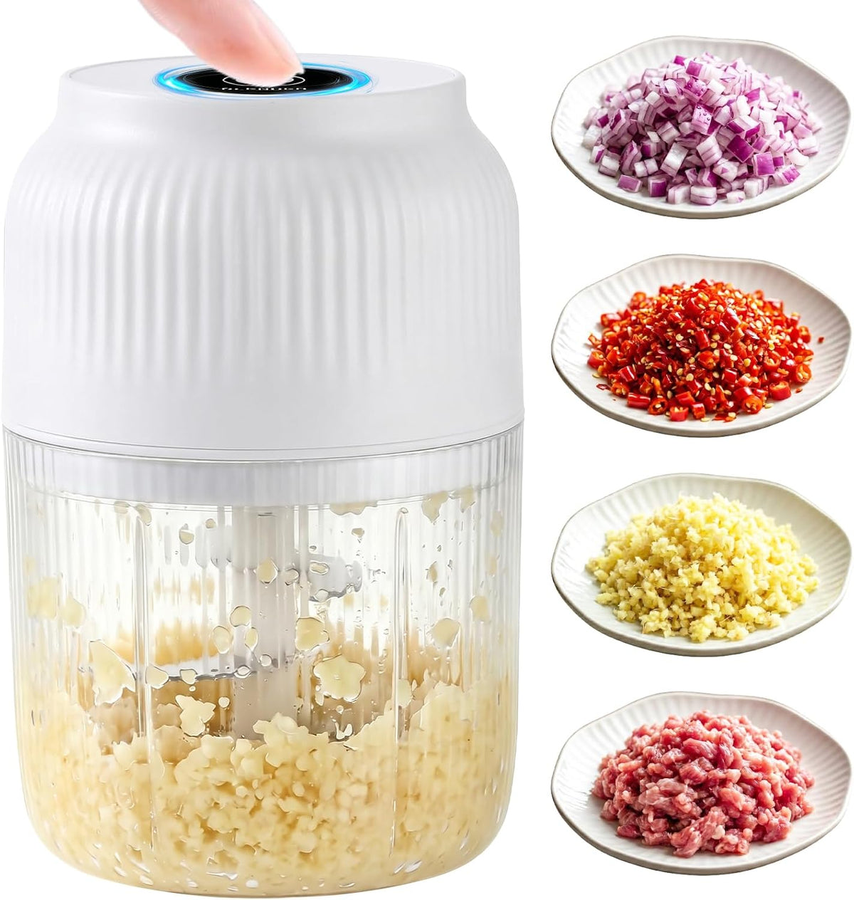 Electric Garlic Chopper, 2026 New Mini Food Processor & Food Chopper for Kitchen, Portable Cordless Garlic Mincer with 6 Stainless Steel Blades, Small Vegetable Chopper for Onion Salad (400ML Blue)