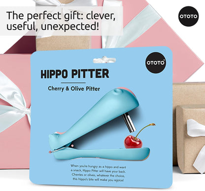 OTOTO Hippo Cherry and Olive Pitter - Unique Kitchen Gadgets, Cooking Gifts for Women, Kitchen Essentials, Kitchen Utensils, Cute Gifts, Kitchen Accessories, Gift for Kids