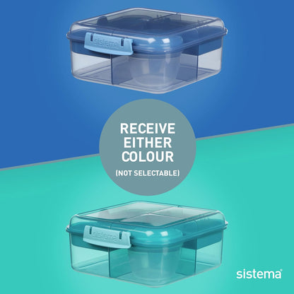 Sistema Bento Box Adult Lunch Box with 3 Compartments, 2 Removable Trays, and Salad Dressing Container, Dishwasher Safe, Color May Vary, 42 oz./1.25L Size (Pack of 4)