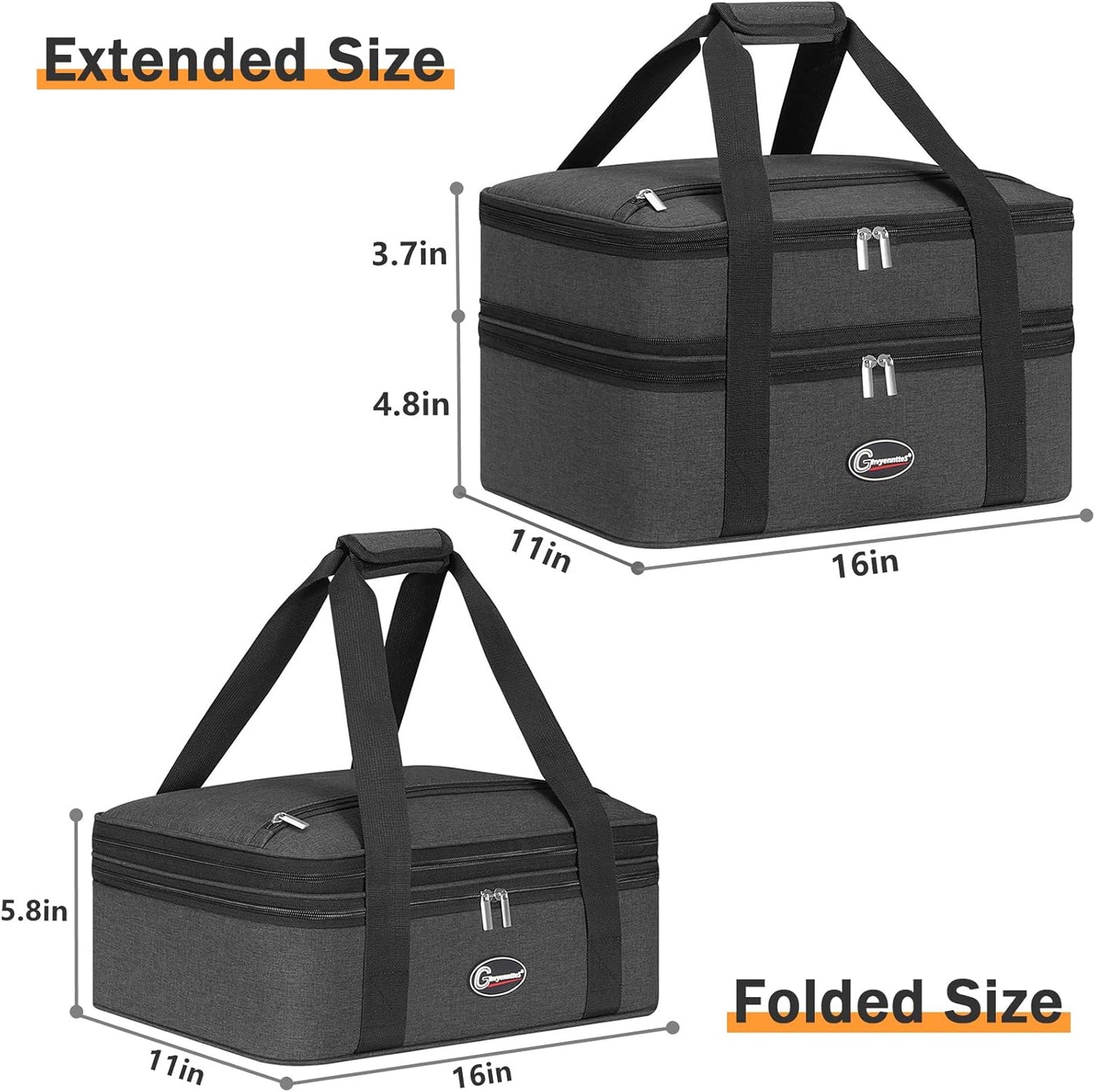 GhvyenntteS Insulated Casserole Carrier, Double Casserole Carriers for Hot or Cold Food Warmer Bag, Lasagna Lunch Bag Keep Food Warm for Potluck Parties, Picnic, Travel, Fits 9"x13" Baking Dish, Grey