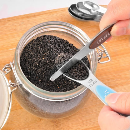 EDELIN Measuring Cups and Magnetic Measuring Spoons Set, Stainless Steel 5 Cups and 7 Spoons (Black)