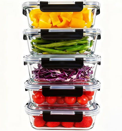 5Pack 35oz Glass Storage Containers with Lids, Airtight Glass Meal Prep Containers, BPA-Free Lunch Containers for Microwave, Oven, Freezer & Dishwasher Safe