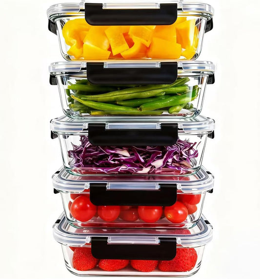 5Pack 35oz Glass Storage Containers with Lids, Airtight Glass Meal Prep Containers, BPA-Free Lunch Containers for Microwave, Oven, Freezer & Dishwasher Safe