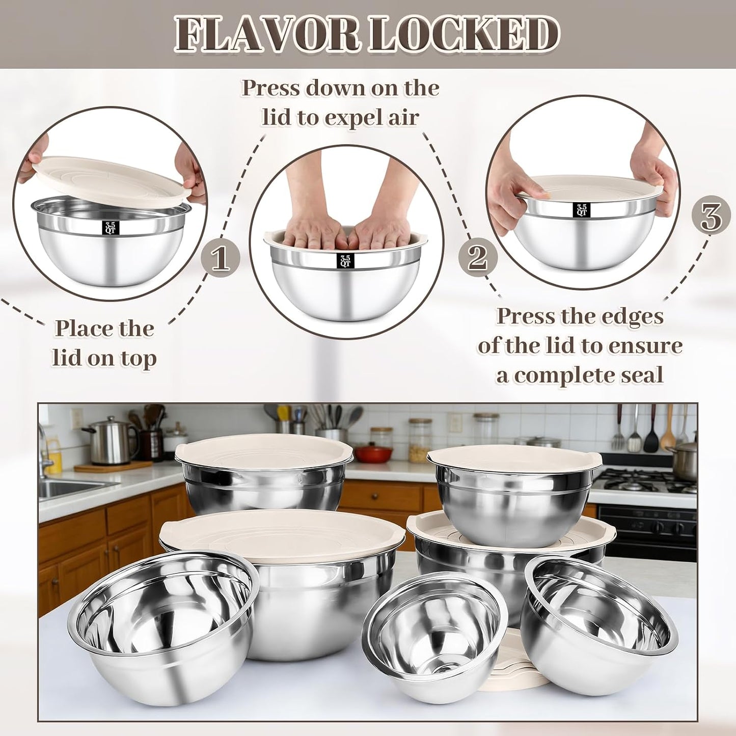 21PCS Mixing Bowls with Lids Set - 7 Nesting Mixing Bowls, 3 Graters, 11 Baking Tools, Lids, Stainless Steel Mixing Bowl for Mixing & Baking, Size 0.7/1.1/1.5/2.1/3.5/4/4.5 QT, Colorful
