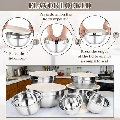 21PCS Mixing Bowls with Lids Set - 7 Nesting Mixing Bowls, 3 Graters, 11 Baking Tools, Lids, Stainless Steel Mixing Bowl for Mixing & Baking, Size 0.7/1.1/1.5/2.1/3.5/4/4.5 QT, Colorful