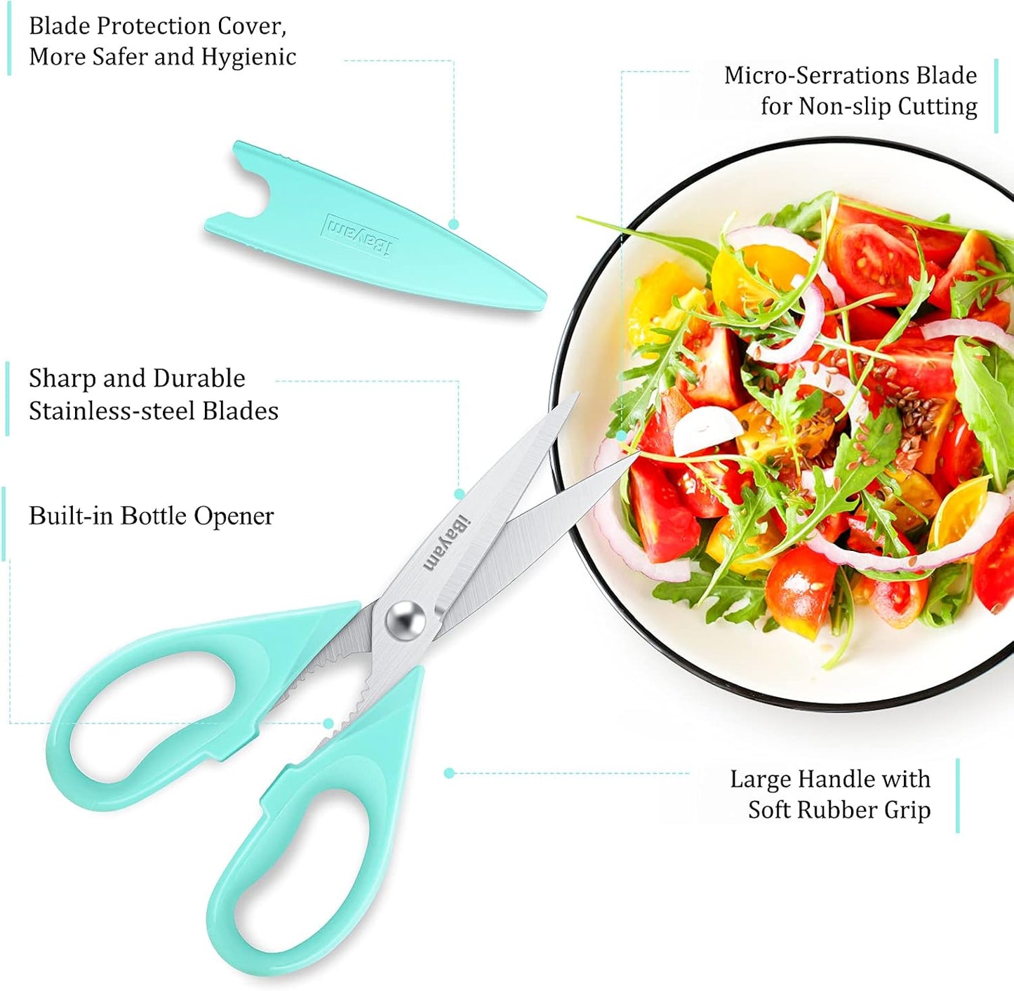 iBayam 2 Pack All Purpose Kitchen Shears Heavy Duty - Stainless Steel Kitchen Scissors With Protective Sheath, Soft Comfort-Grip Handle, Food & Meat Scissors, Home, Kitchen, Dining Utility Gadgets
