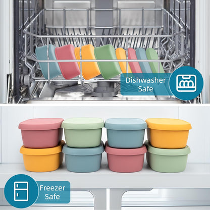 10oz(8pcs) Silicone Snack Containers Food Storage Containers, Reusable Small Snack Container with Lids, Stackable For Meal Prep,Fruit,Freezer